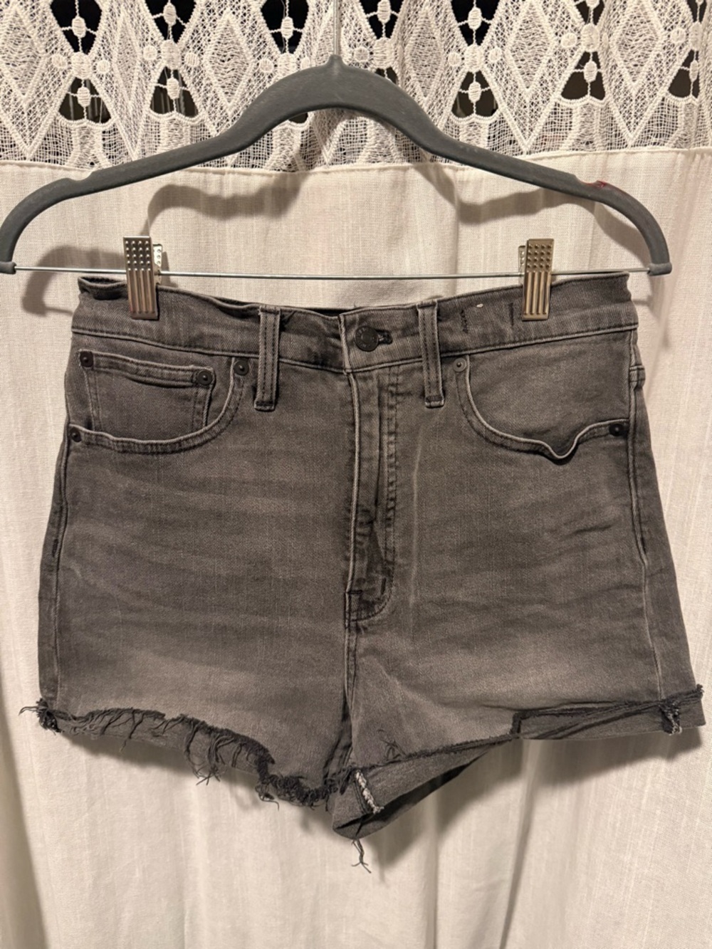 Madewell High-Rise Frayed Hem Women’s Denim Shorts - Gray